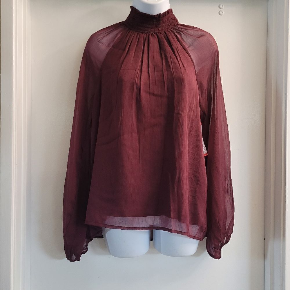 Joie merlot  long sleeved smocked top